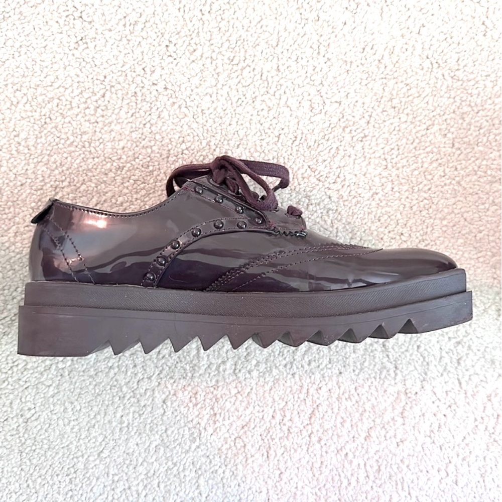 Zara Burgundy Patent Leather Platform Brogues - Size 7.5 - Picture 8 of 9